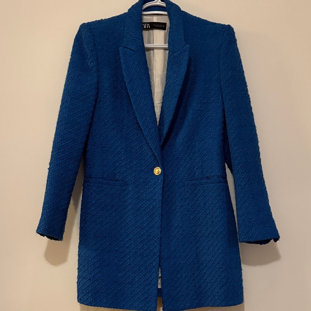Zara Royal Blue Textured Blazer/Coat